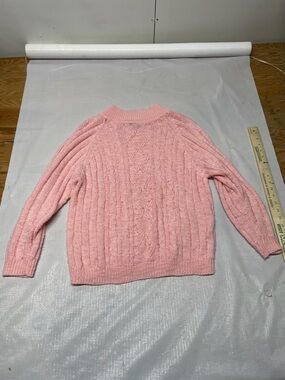 Ice Soft Pink Cable-Textured Crewneck Sweater